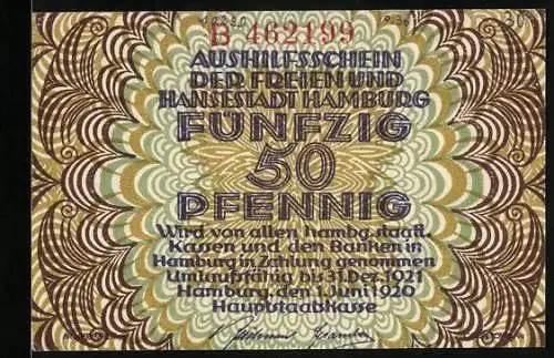 Notgeld Hamburg 1920, 50 Pfennig, Wappen mit grünem Rahmen