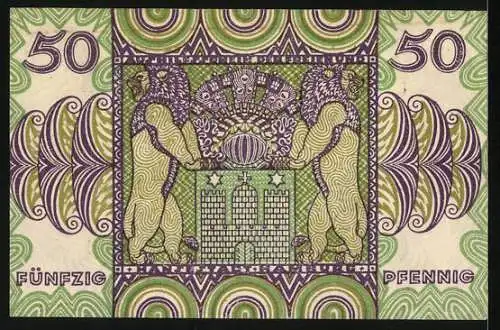 Notgeld Hamburg 1920, 50 Pfennig, Wappen mit grünem Rahmen