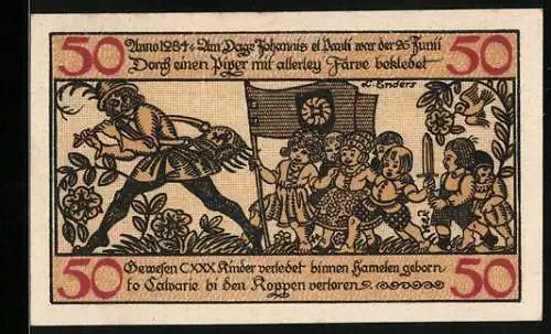 Notgeld Hameln 1918, 50 Pfennig, Rattenfänger von Hameln