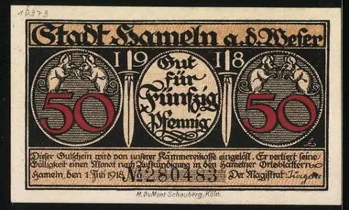 Notgeld Hameln 1918, 50 Pfennig, Rattenfänger von Hameln
