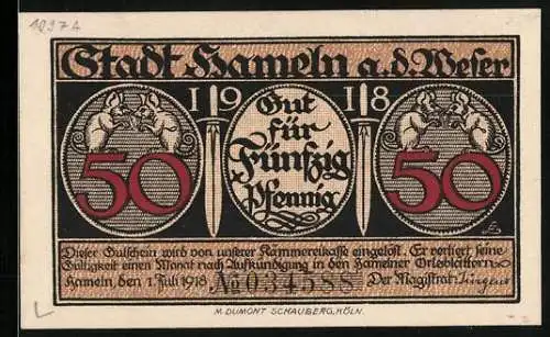 Notgeld Hameln 1918, 50 Pfennig, Rattenfänger von Hameln