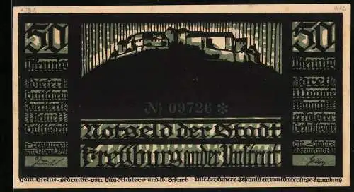 Notgeld Freyburg an der Unstrut 1921, 50 Pfennig, Sage Edelacker: Ritter beim Schwur, Ortsansicht