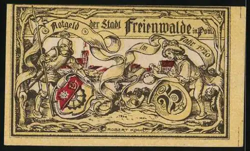 Notgeld Freienwalde i. Pom. 1920, 25 Pfennig, Stadt-Siegel, Ritter und Bürger, Wappen