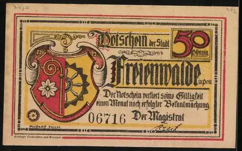 Notgeld Freienwalde in Pom., 50 Pfennig, Wappen, Organisierung der Schützengilde