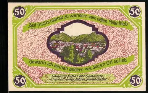 Notgeld Friedrichroda /Th., 50 Pfennig, Wappen, Totalansicht mit Bergen