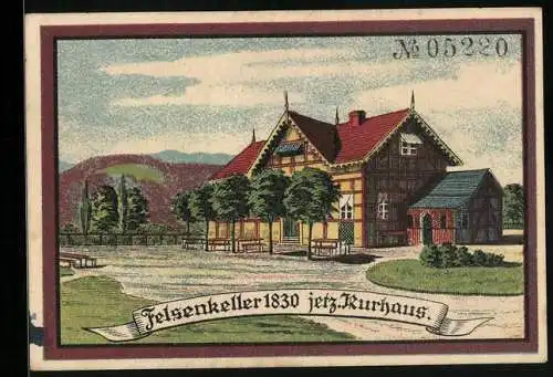 Notgeld Friedrichroda 1921, 50 Pfennig, Stadtwappen, Gasthaus Felsenkeller / Kurhaus