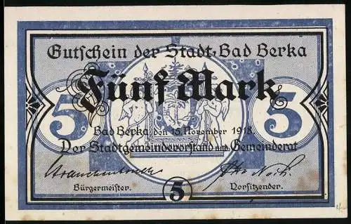 Notgeld Bad Berka 1918, 5 Mark, Kontroll-Nr. 2246