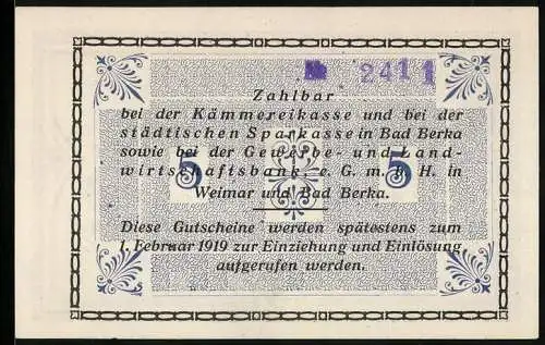 Notgeld Bad Berka 1918, 5 Mark, Kontroll-Nr. 2411