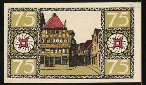 Notgeld Hameln 1921, 75 Pfennig, Strassenpartie am Fachwerkhaus