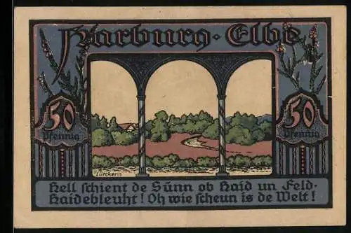 Notgeld Harburg /Elbe 1921, 50 Pfennig, Kreissparkasse, Flussblick