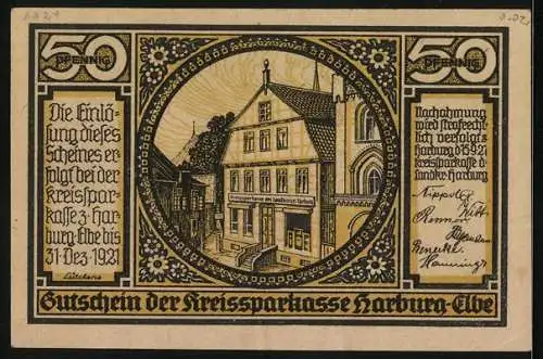 Notgeld Harburg /Elbe 1921, 50 Pfennig, Kreissparkasse, Flussblick