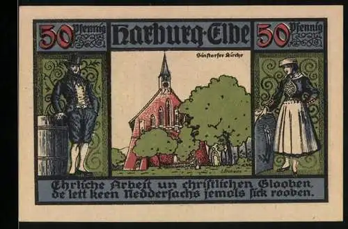 Notgeld Harburg /Elbe 1921, 50 Pfennig, Kreissparkasse, Sinstorfer Kirche