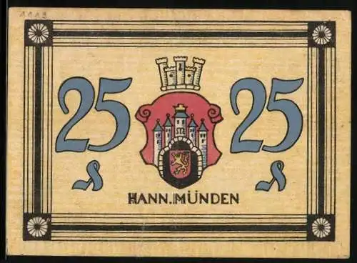 Notgeld Hann. Münden, 25 Pfennig, Gesamtansicht um 1622