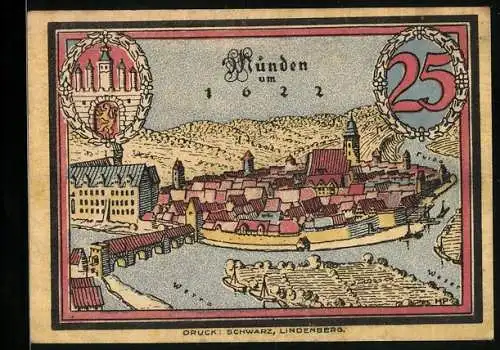Notgeld Hann. Münden, 25 Pfennig, Ortsansicht um 1622