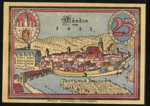Notgeld Hann. Münden, 25 Pfennig, Gesamtansicht anno 1622