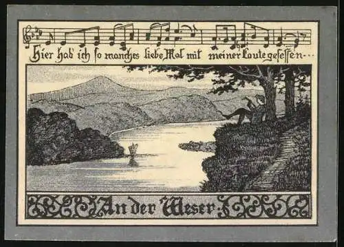Notgeld Hann. Münden, 125 Pfennig, Komponist und Dichter des Weserliedes, Weserpartie