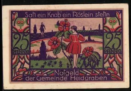 Notgeld Heidgraben, 25 Pfennig, Eine junge Frau an einer Rose