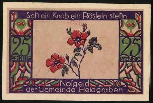 Notgeld Heidgraben, 25 Pfennig, Eine Rosenblume