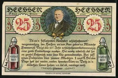 Notgeld Heessen bei Bad Eilsen 1921, 25 Pfennig, Erste Wirkungsstätte des Wunder-Doktors