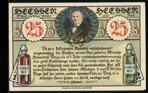 Notgeld Heessen bei Bad Eilsen 1921, 25 Pfennig, Erste Wirkungsstätte von Hannerich Voigt
