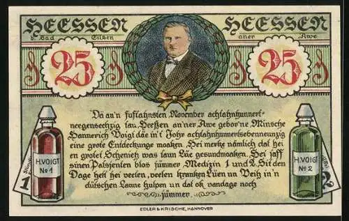 Notgeld Heessen bei Bad Eilsen 1921, 25 Pfennig, Erste Wirkungsstätte von H. Voigt