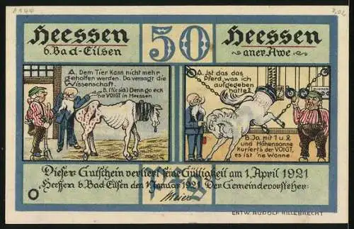 Notgeld Heessen bei Bad Eilsen 1921, 50 Pfennig, Voigt`s Kur- und Badehaus