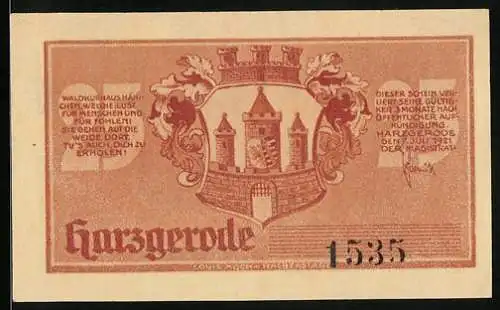 Notgeld Harzgerode 1921, 25 Pfennig, Jungviehweide Hänichen