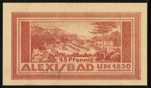 Notgeld Harzgerode 1921, 25 Pfennig, Alexisbad im 1830