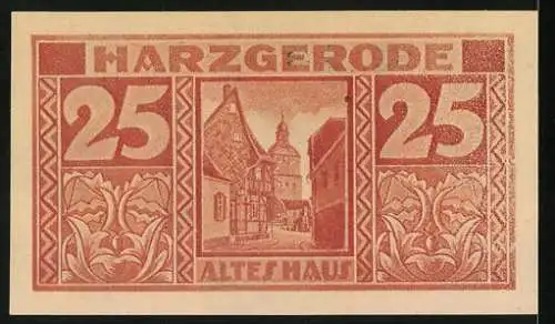 Notgeld Harzgerode 1921, 25 Pfennig, Ein altes Haus nahe der Kirche