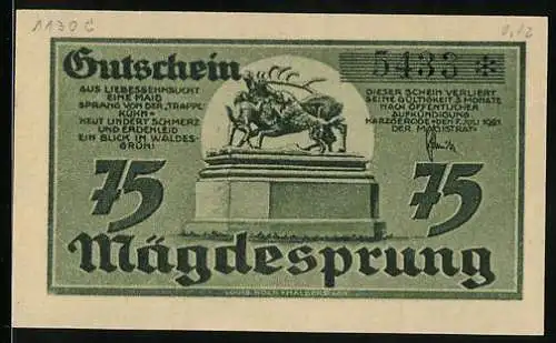 Notgeld Harzgerode 1921, 75 Pfennig, Ortsansicht von Mägdesprung