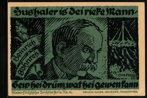Notgeld Hannover 1922, 3 Mark, Heinrich Sohnrey