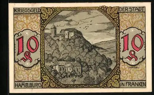 Notgeld Hammelburg in Franken 1918, 10 Pfennig, Das Schloss