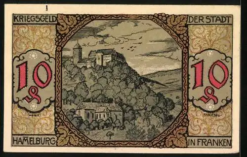 Notgeld Hammelburg in Franken 1918, 10 Pfennig, Das Schloss auf dem Berg