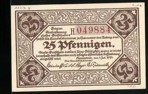 Notgeld Hannover 1921, 25 Pfennig, Ortspartie mit Blick zur Kirche