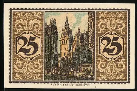 Notgeld Hannover 1921, 25 Pfennig, Blick zur Kirche