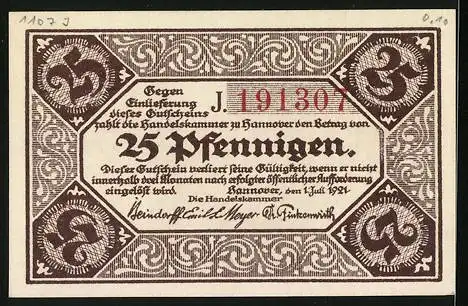 Notgeld Hannover 1921, 25 Pfennig, Blick zur Kirche