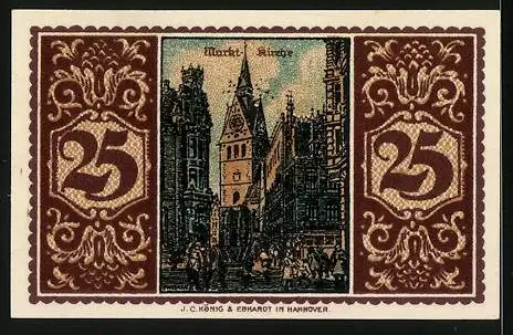 Notgeld Hannover 1921, 25 Pfennig, Blick auf die Marktkirche