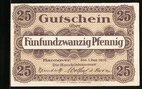 Notgeld Hannover 1920, 25 Pfennig, Kontroll-Nr. 