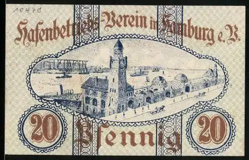 Notgeld Hamburg 1920, 20 Pfennig, Hafenpanorama