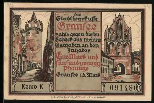 Notgeld Gransee i. d. Mark, 125 Pfennig, Die Stadt wird von Hans Lüddeke attackiert