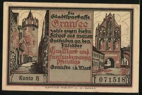 Notgeld Gransee i. d. Mark, 125 Pfennig, Der Gegner fällt in die Stadt ein