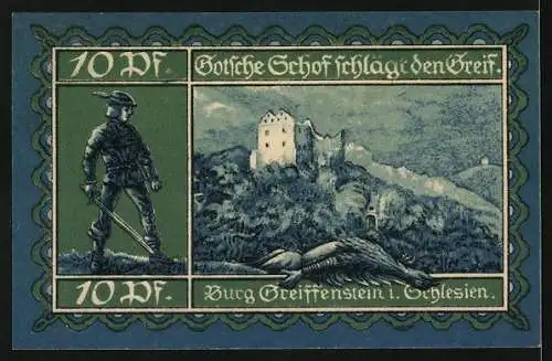 Notgeld Greiffenberg i. Schl. 1920, 10 Pfennig, Gotsche Schof schlägt den Greif