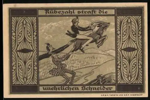 Notgeld Greiffenberg i. Schl., 1 Mark, Rübezahl straft die unehrlichen Schneider