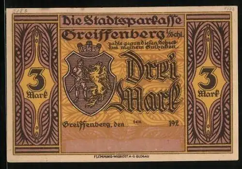 Notgeld Greiffenberg i. Schl., 3 Mark, Rübezahl und der geizige Bäcker