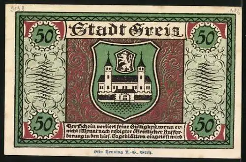 Notgeld Greiz 1921, 50 Pfennig, Die höhere Webschule