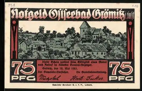 Notgeld Grömitz 1921, 75 Pfennig, Notgeldburg am Strand