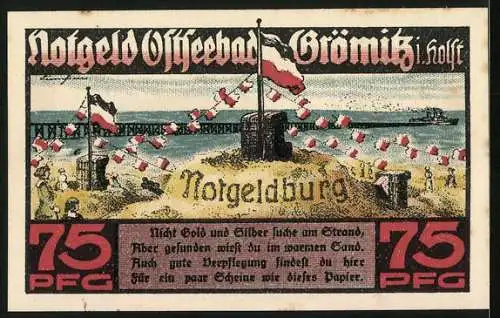 Notgeld Grömitz 1921, 75 Pfennig, Notgeldburg am Strand