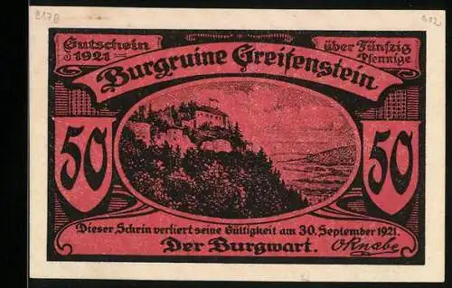 Notgeld Greifenstein 1921, 50 Pfennig, Die Burgruine