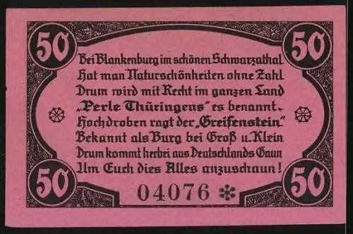 Notgeld Greifenstein 1921, 50 Pfennig, Burgruine auf dem Berg