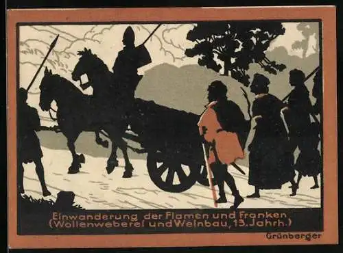 Notgeld Grünberg /Schl. 1922, 50 Pfennig, Einwanderung der Flamen und Franken